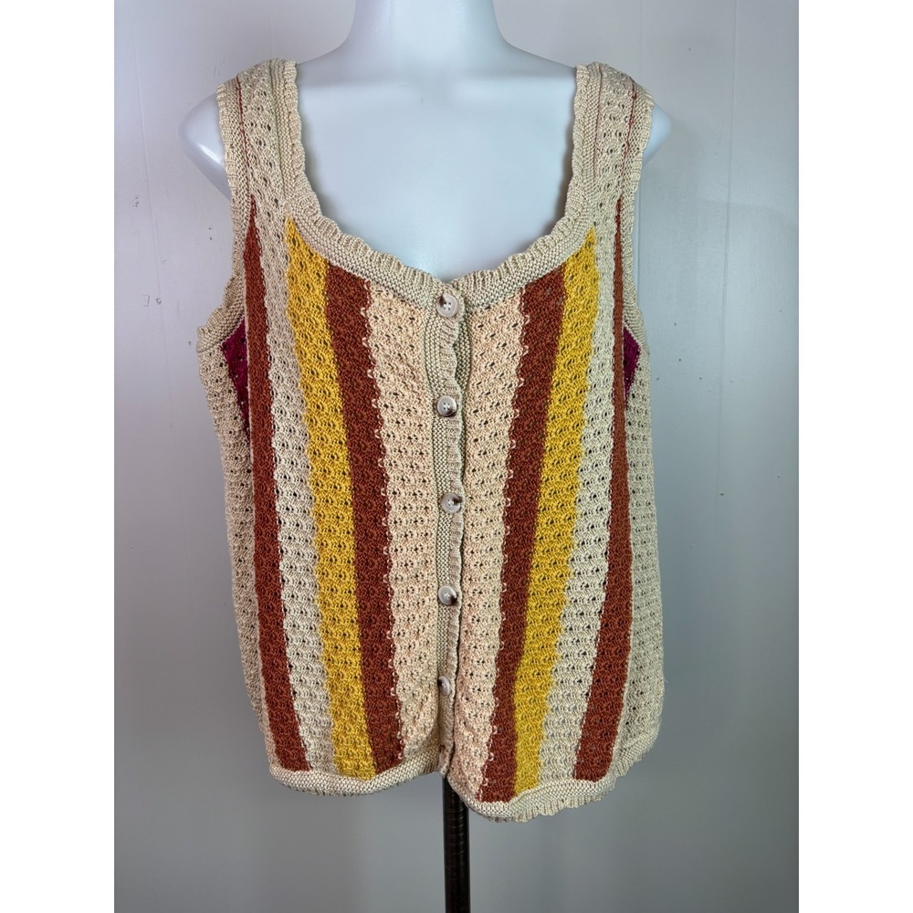 Grace + Karma Tank top XL Crochet Multicolor Striped Button-Front Cotton Blend